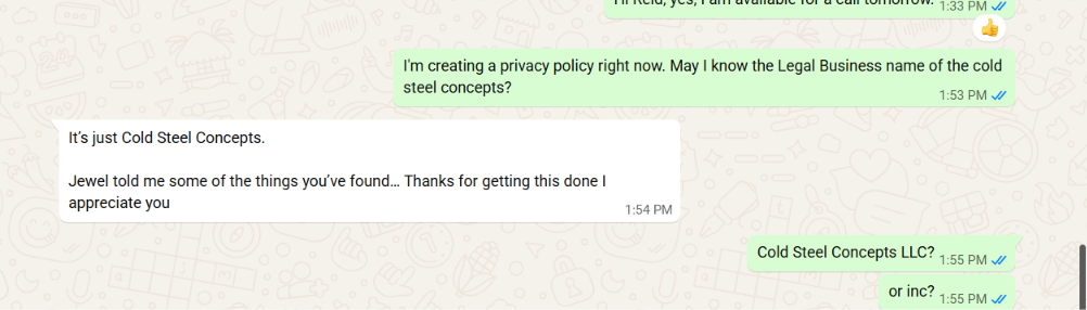 Client conversation screenshot