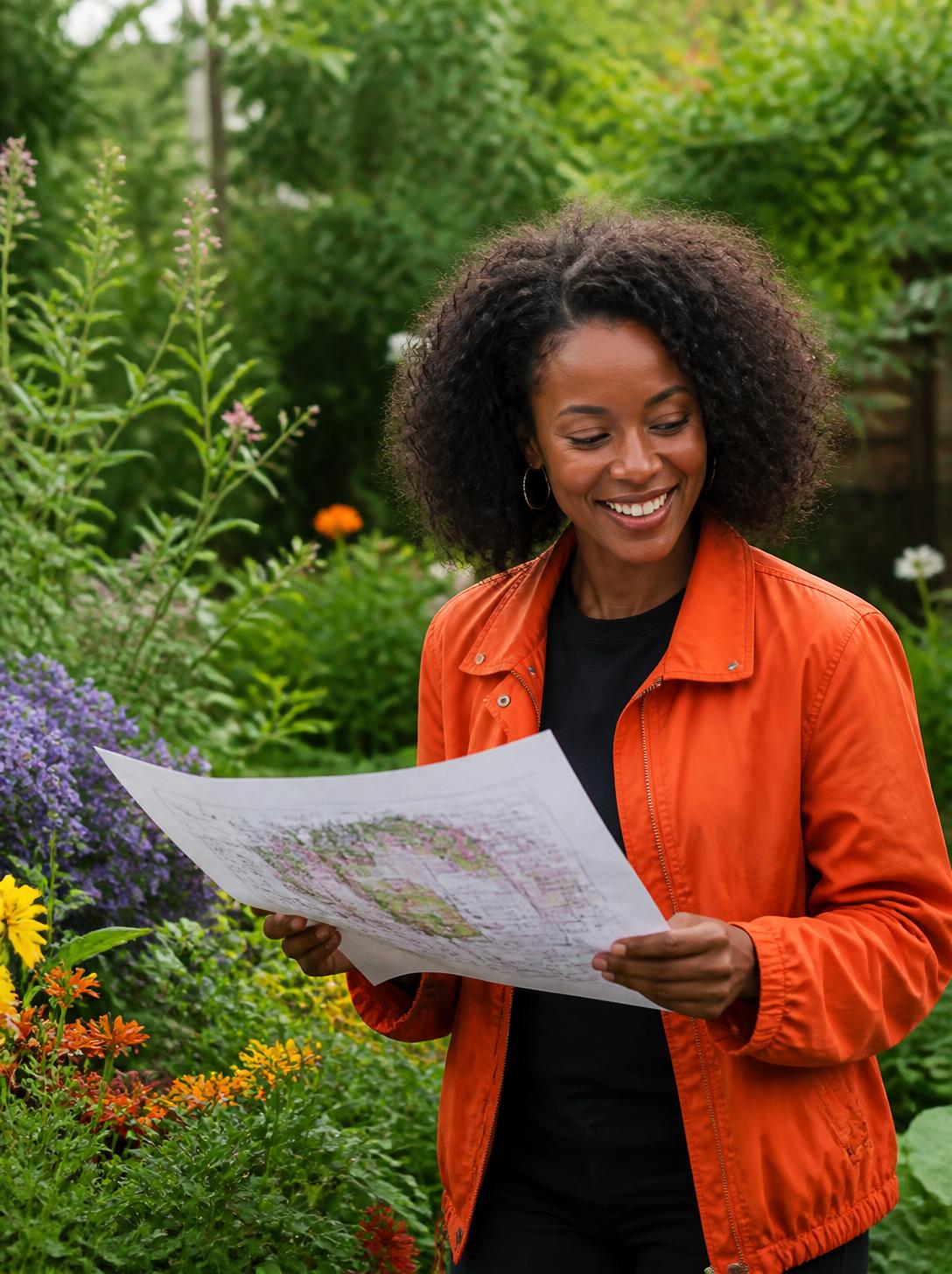 A garden designer holding a plan