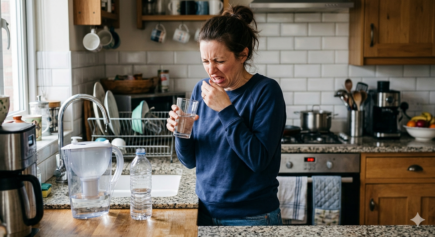 Agua con sabor a metal