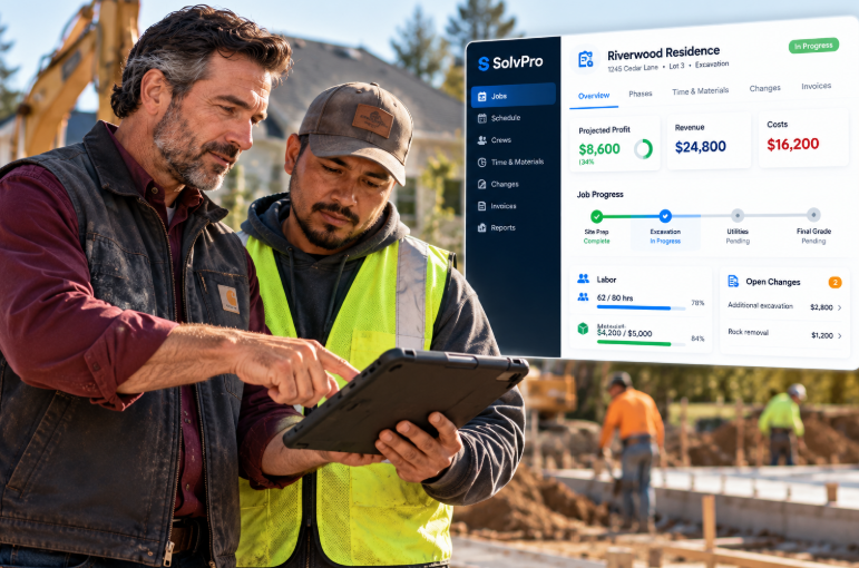 Owner and field supervisor on site reviewing the same job information together