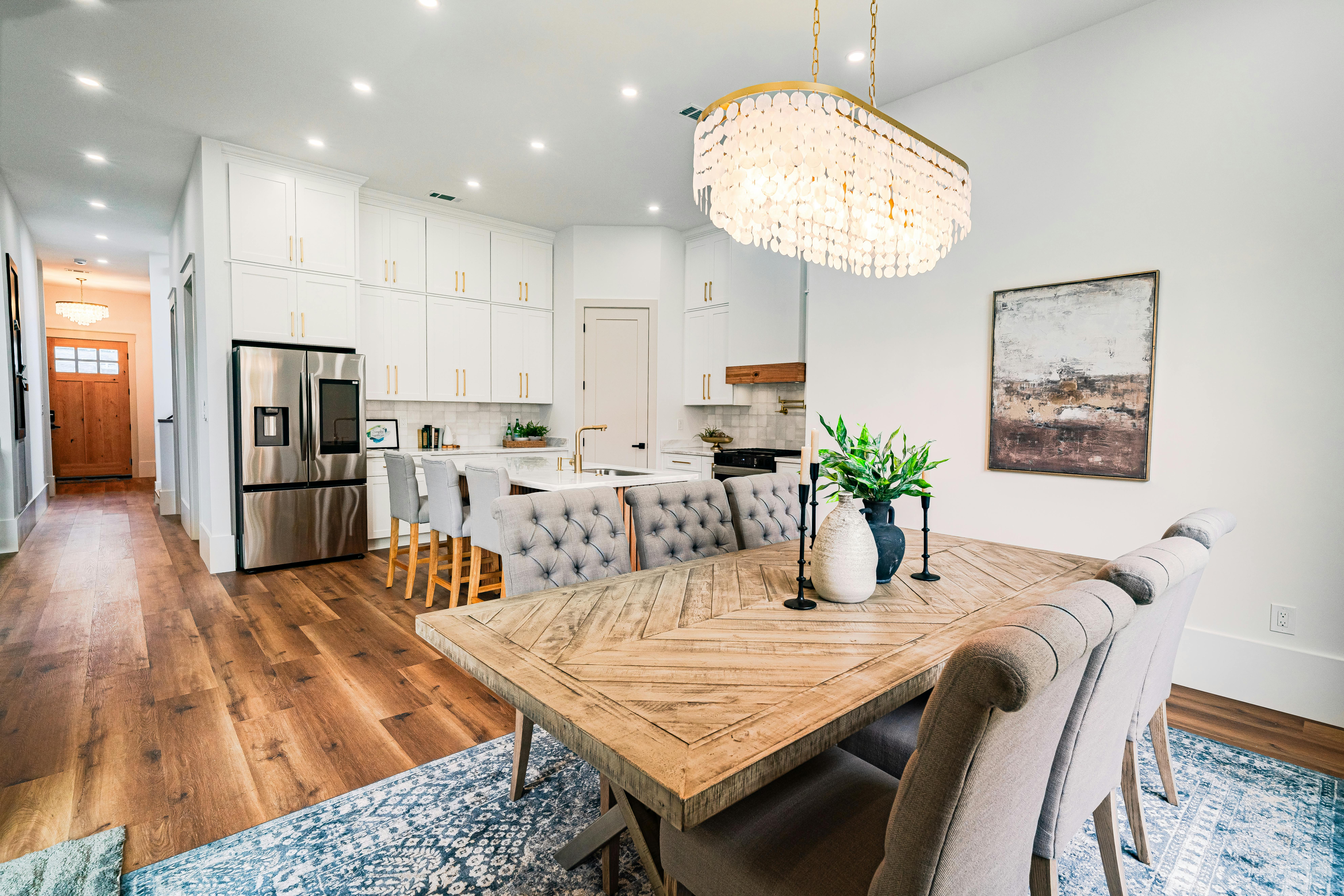 Statement light fixture adding personality to a staged home.