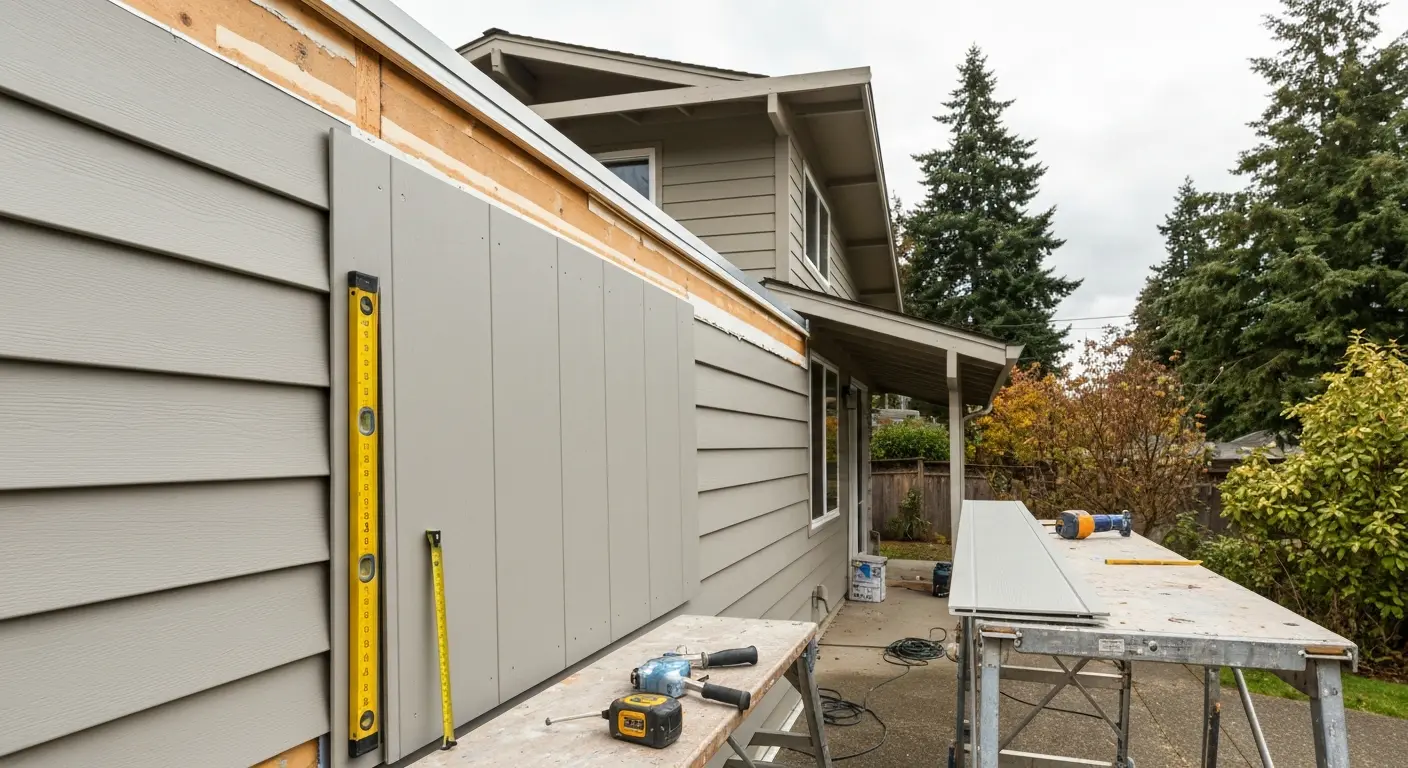 New fiber cement siding installation