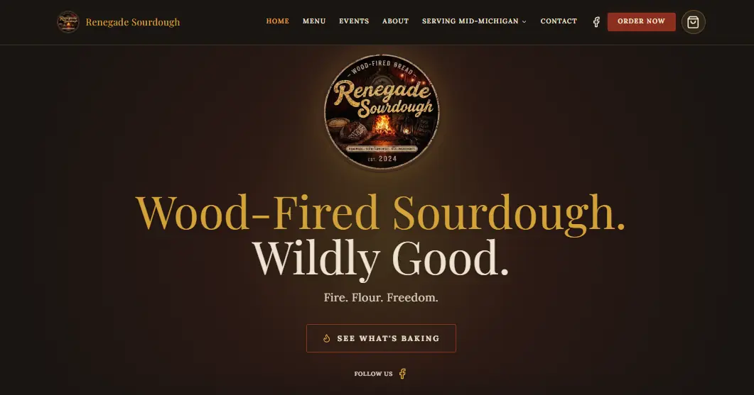 Renegade Sourdough homepage after redesign