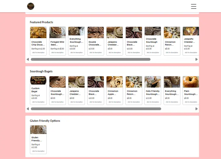 Renegade Sourdough menu before redesign
