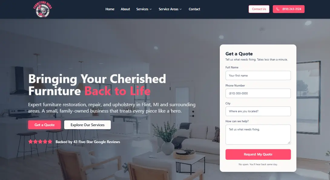 Furniture Hero redesigned homepage