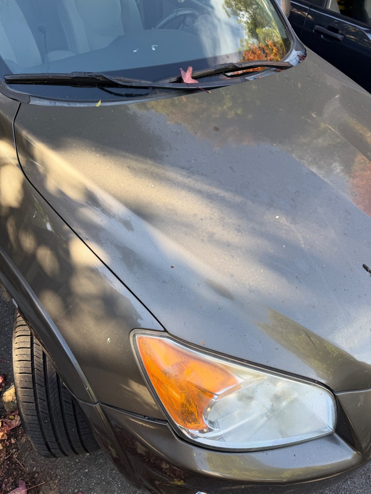 Hood and headlamp of a bronze Toyota RAV4 in the Inner Sunset, San Francisco, before detailing