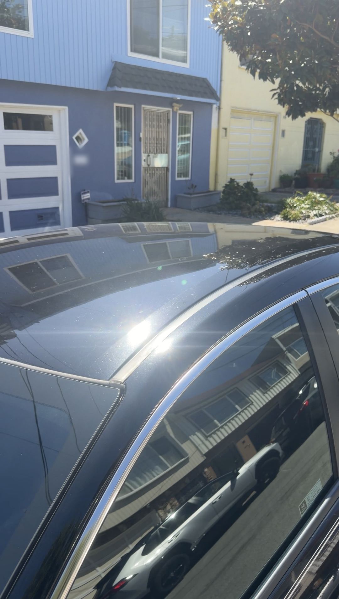 Glossy roof reflection on a black Honda Civic after the exterior detail
