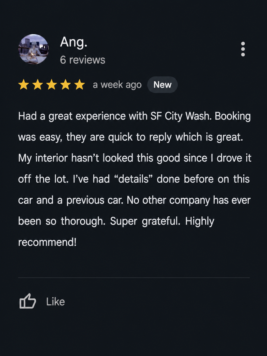 Yelp review screenshot — SF City Wash mobile auto detailing San Francisco