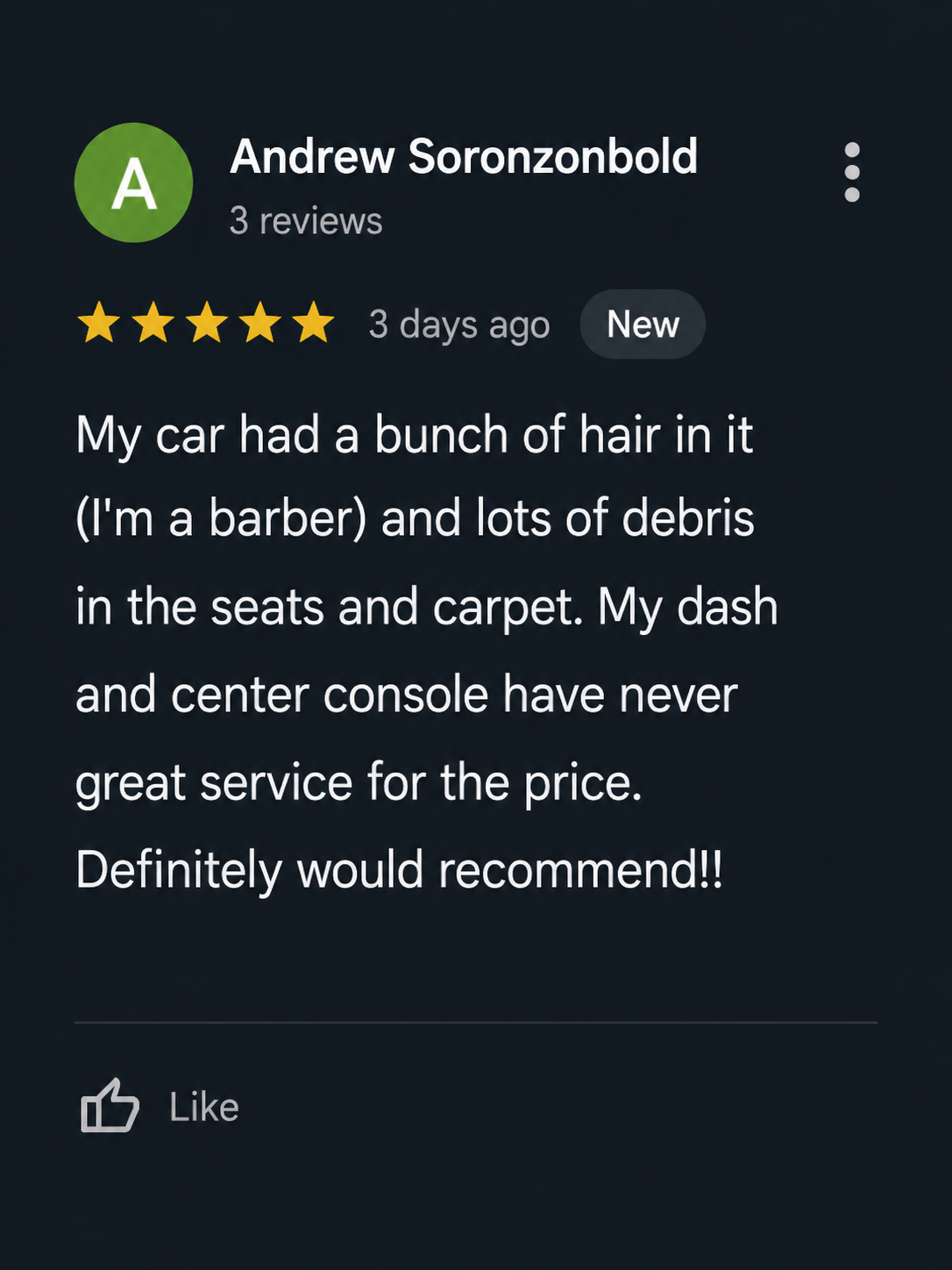 Client review screenshot — SF City Wash mobile auto detailing San Francisco