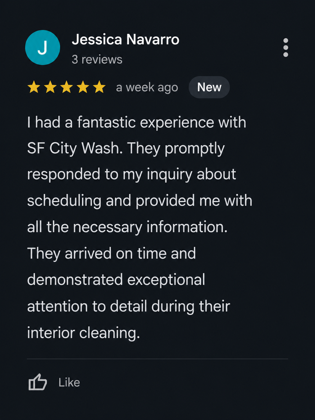 Google review screenshot — SF City Wash mobile auto detailing San Francisco