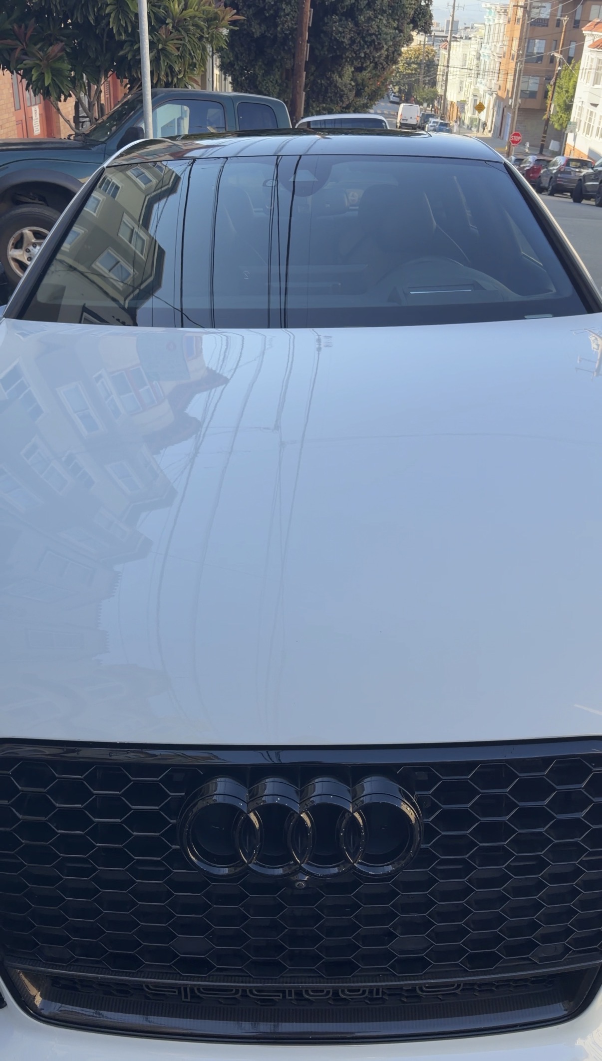 2017 Audi RS6 hood after exterior decontamination and paint care — Pacific Heights, San Francisco