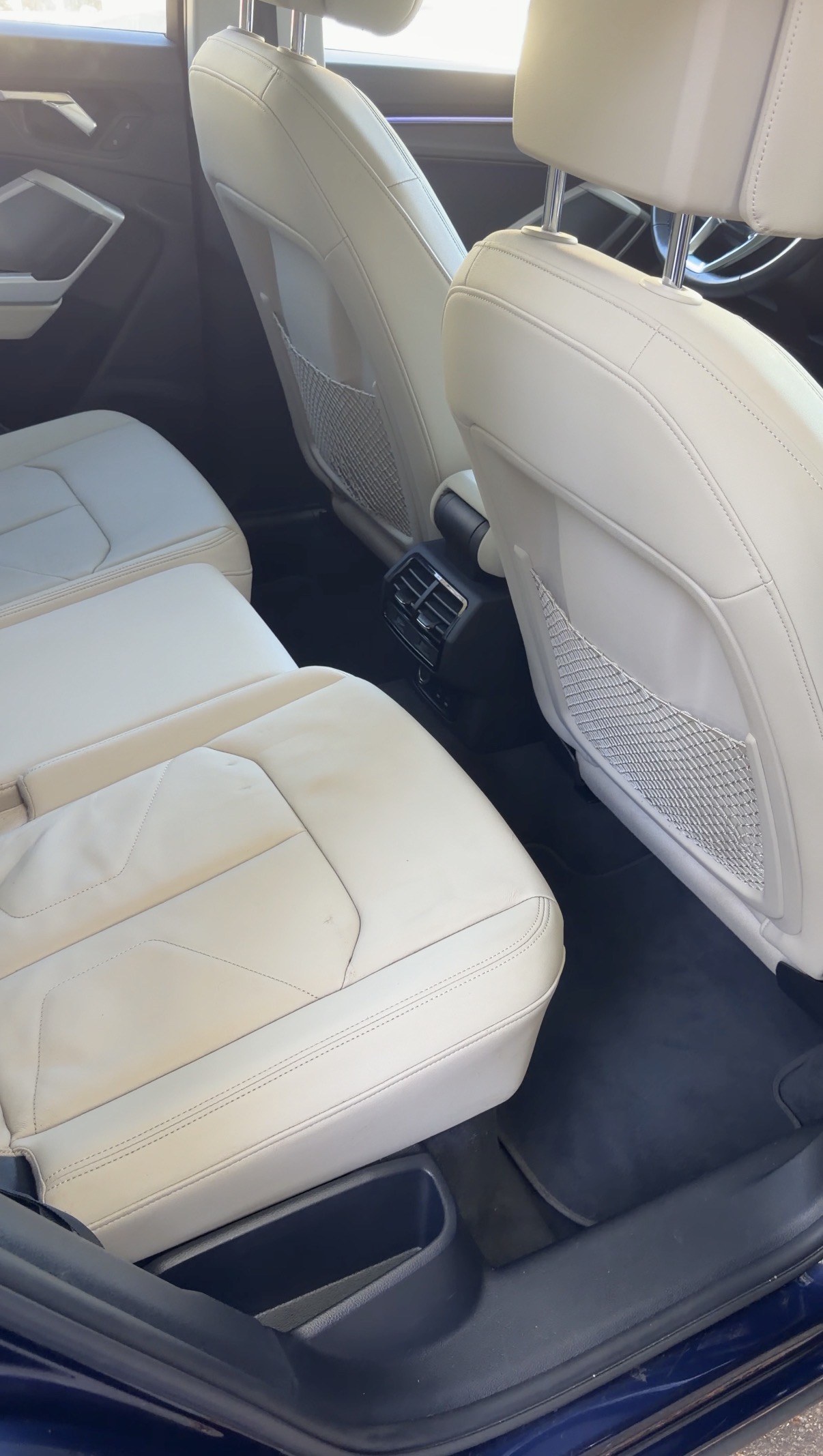 Audi Q3 rear seat cushions after detailing, clean