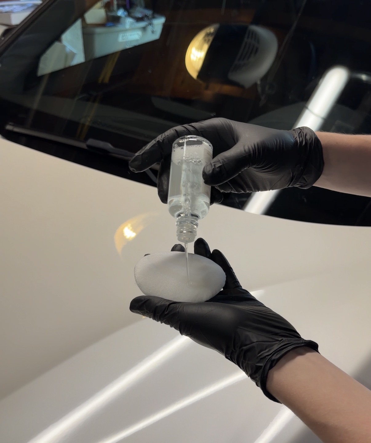 Ceramic coating being applied to applicator pad &mdash; SF City Wash