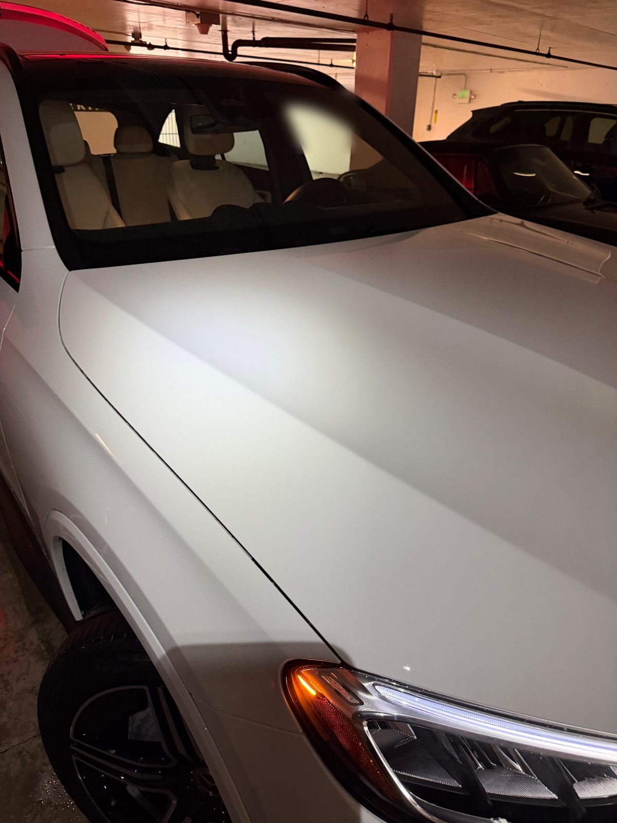 Hood of a white Mercedes-Benz GLC 300 in Pacific Heights, San Francisco, after detailing