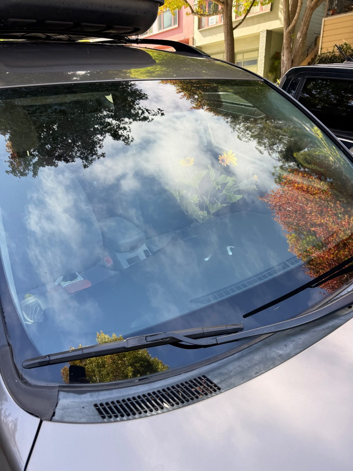 Clean windshield of a 2011 Toyota RAV4 after detailing