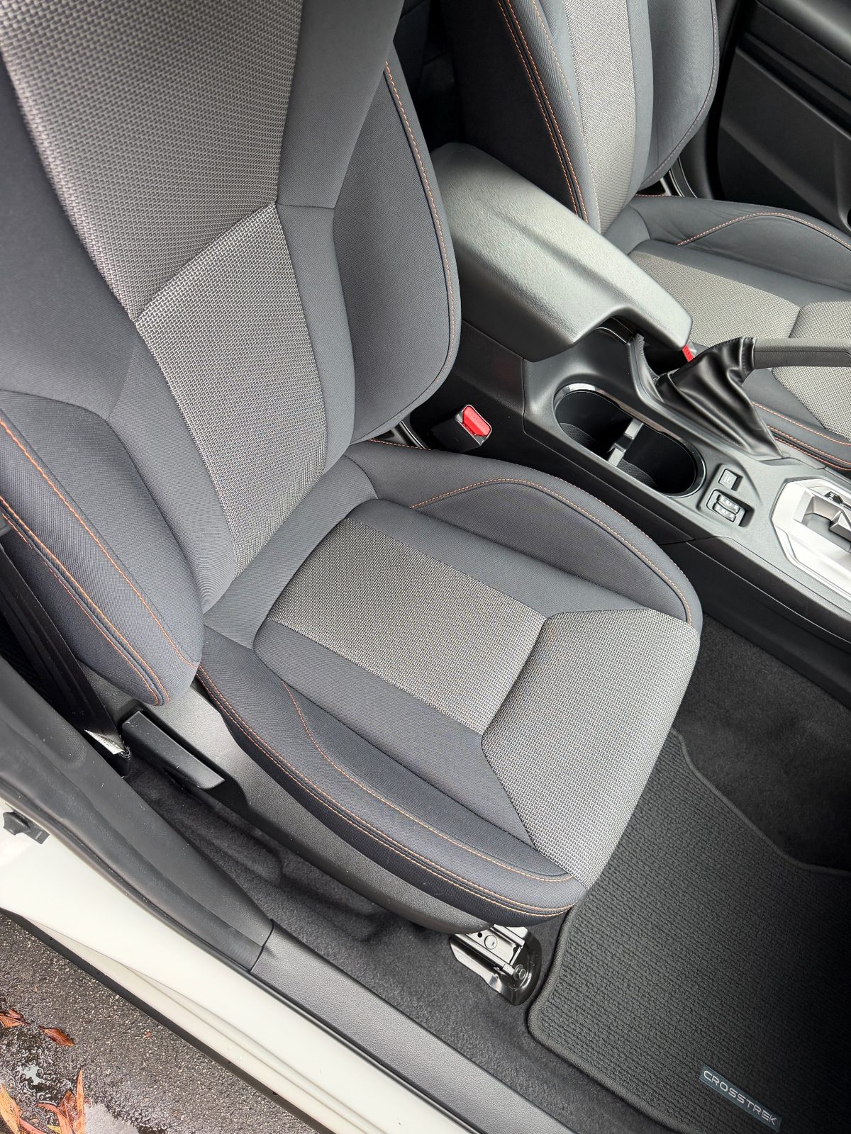 Clean front passenger seat of a Subaru Crosstrek after cleaning