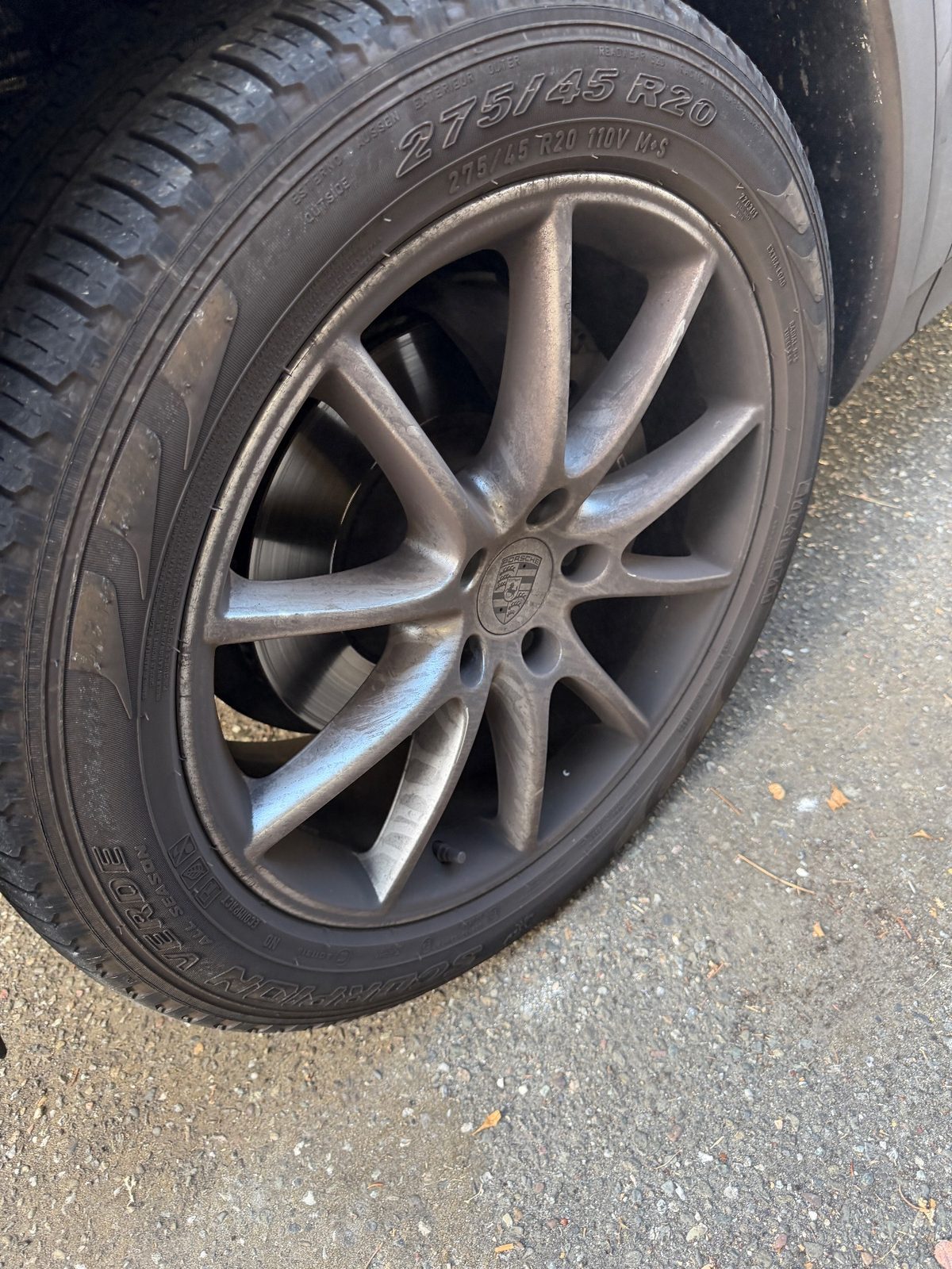 Dirty alloy wheel of a Porsche Cayenne coated in brake dust before cleaning