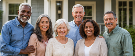 Family helping an older homeowner