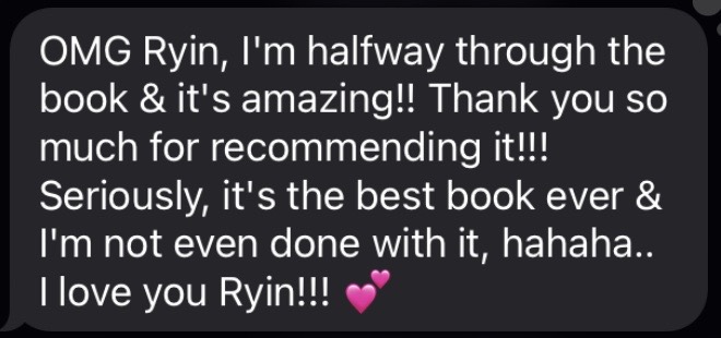 Reader message: halfway through and it's the best book ever