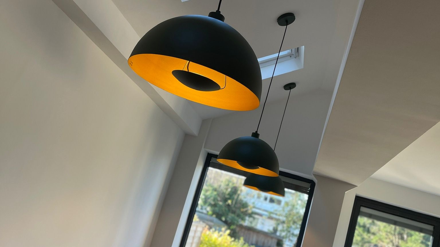 Pendant lighting installation in a modern kitchen extension — new wiring project by Volt Electrical Solutions Pendant lighting installation in a modern kitchen extension — new wiring project by Volt Electrical Solutions