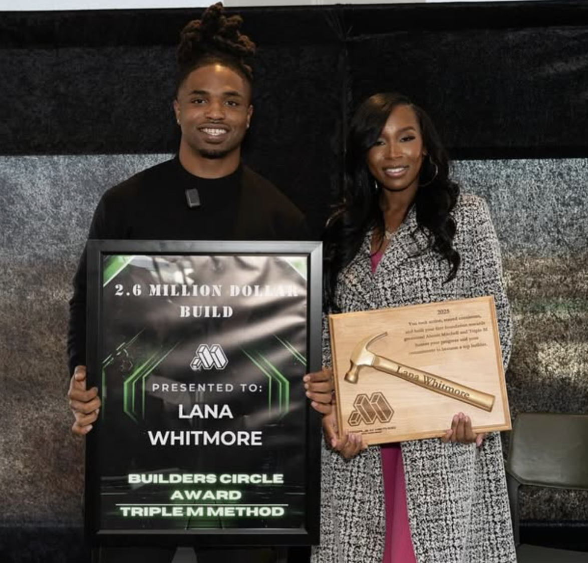 Lana Whitmore receiving Builders Circle Award for 2.6 Million Dollar Build