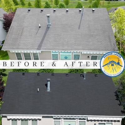 Before and after asphalt shingle rejuvenation treatment