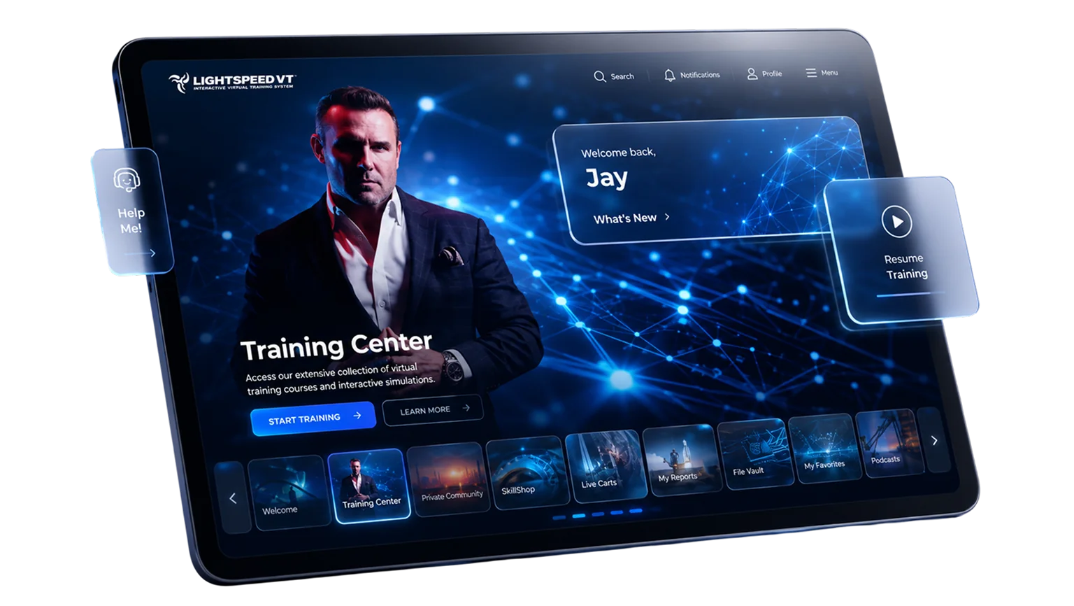 A LightSpeed VT training center on a tablet