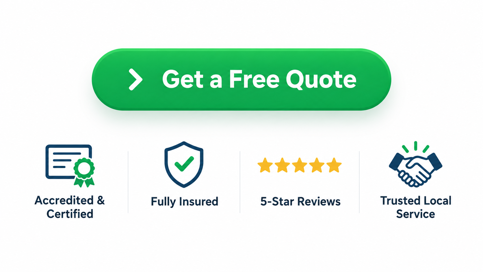 Electrician website trust bar showing accreditation, insurance and 5-star review signals beneath a free quote button Electrician website trust bar showing accreditation, insurance and 5-star review signals beneath a free quote button