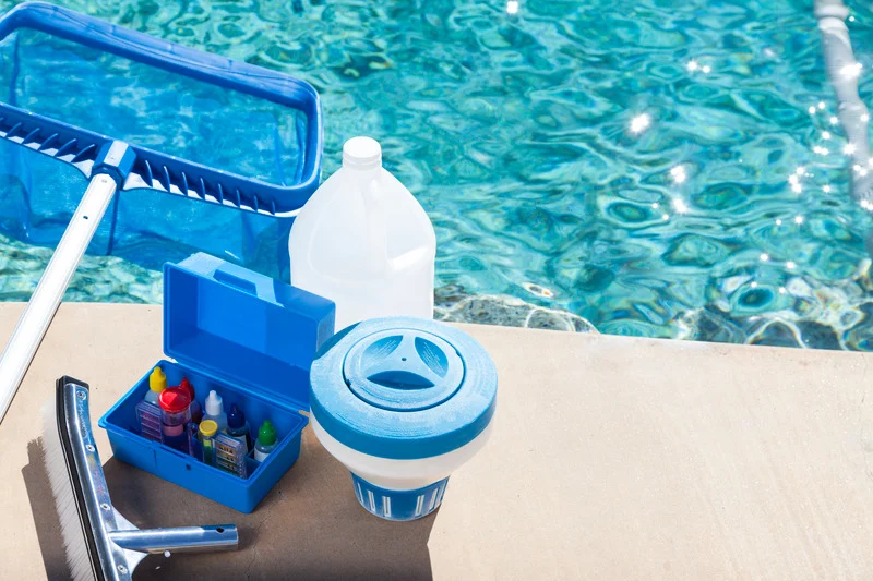 Clean residential swimming pool serviced by POOLfection