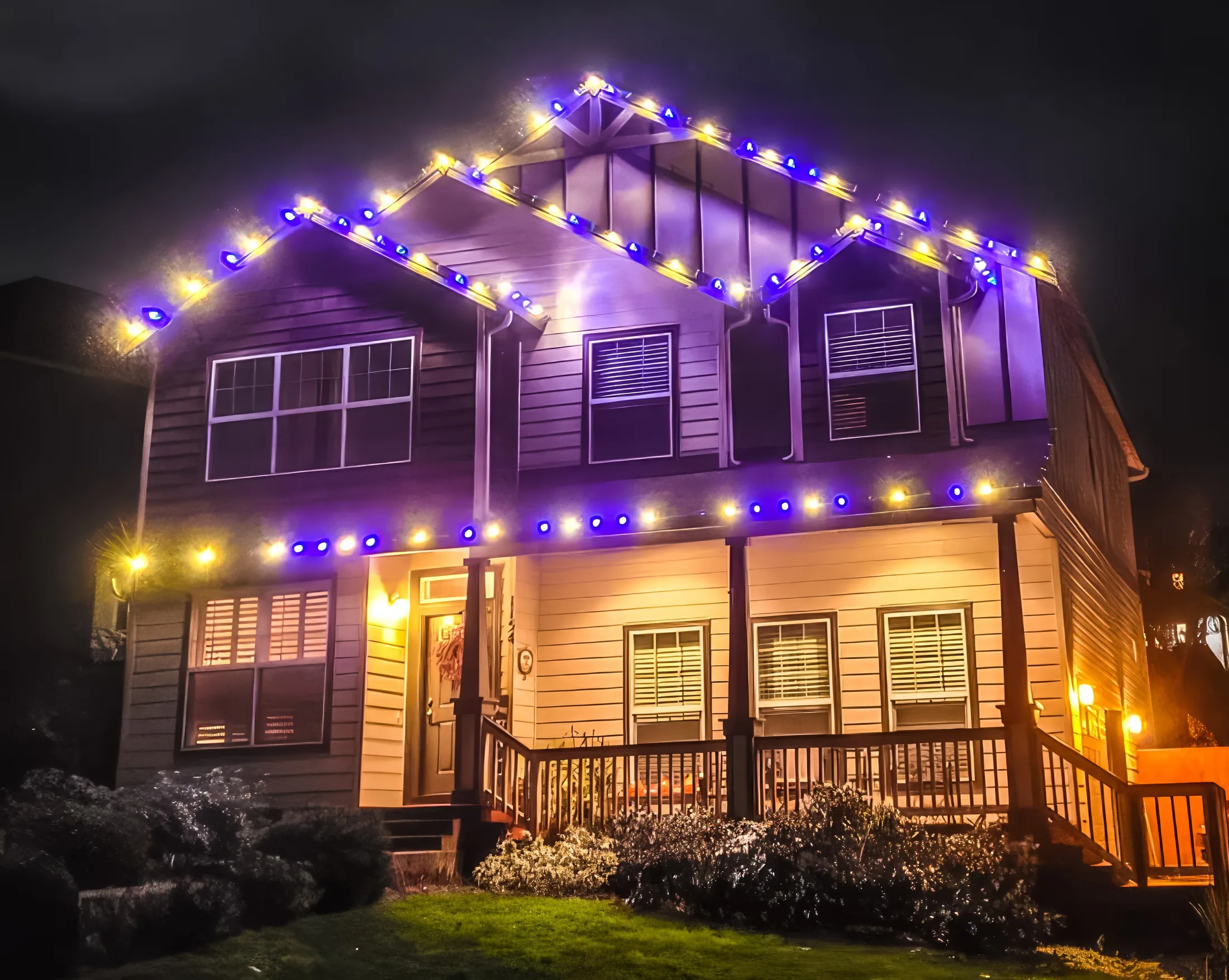 Residential Christmas light installation 10 by Premium Holiday Lights in Salem, OR, warm commercial-grade C9 LED roofline lighting at night