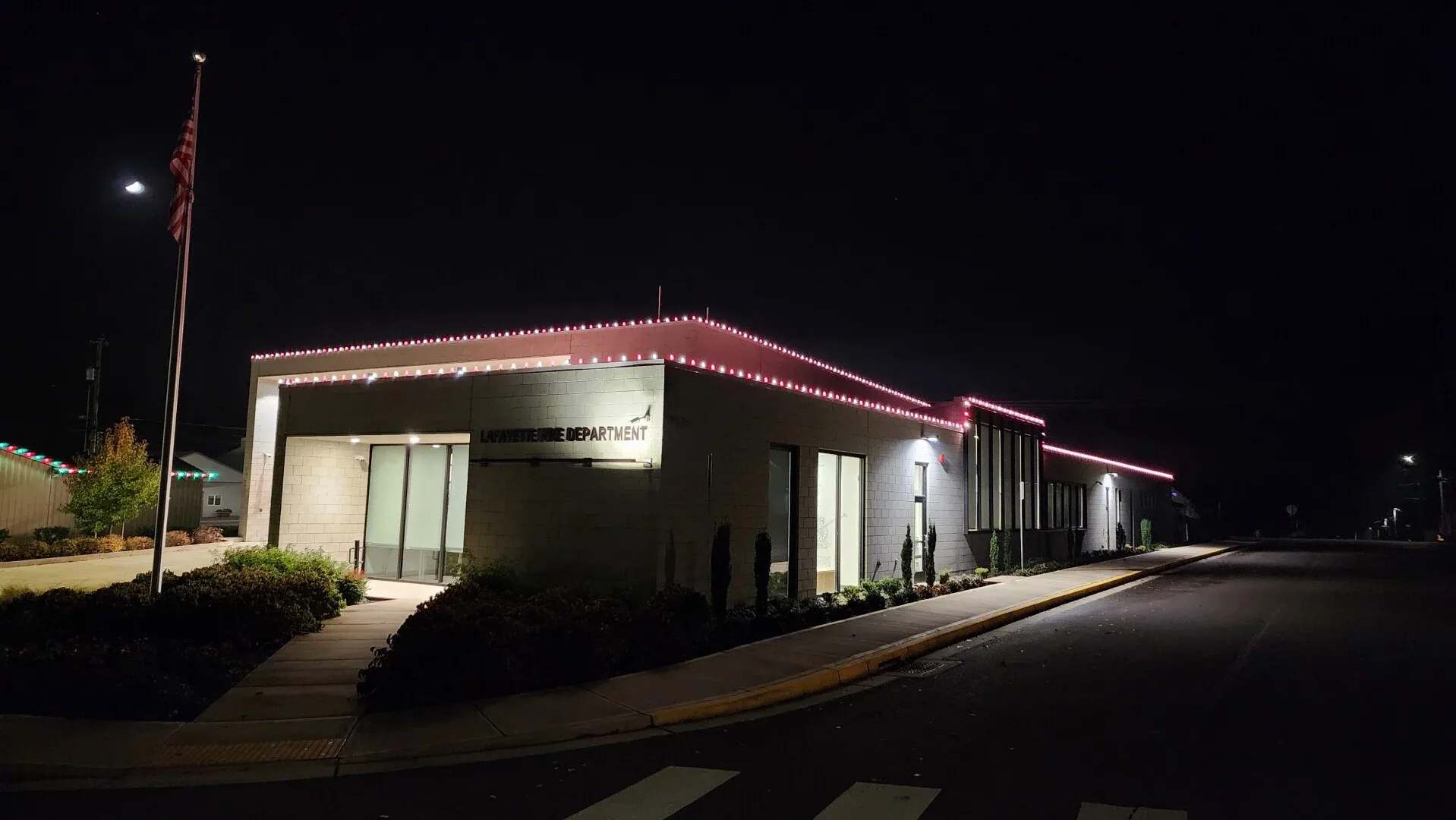 Commercial holiday light installation 6 by Premium Holiday Lights in Salem, OR, professional storefront and property lighting at night