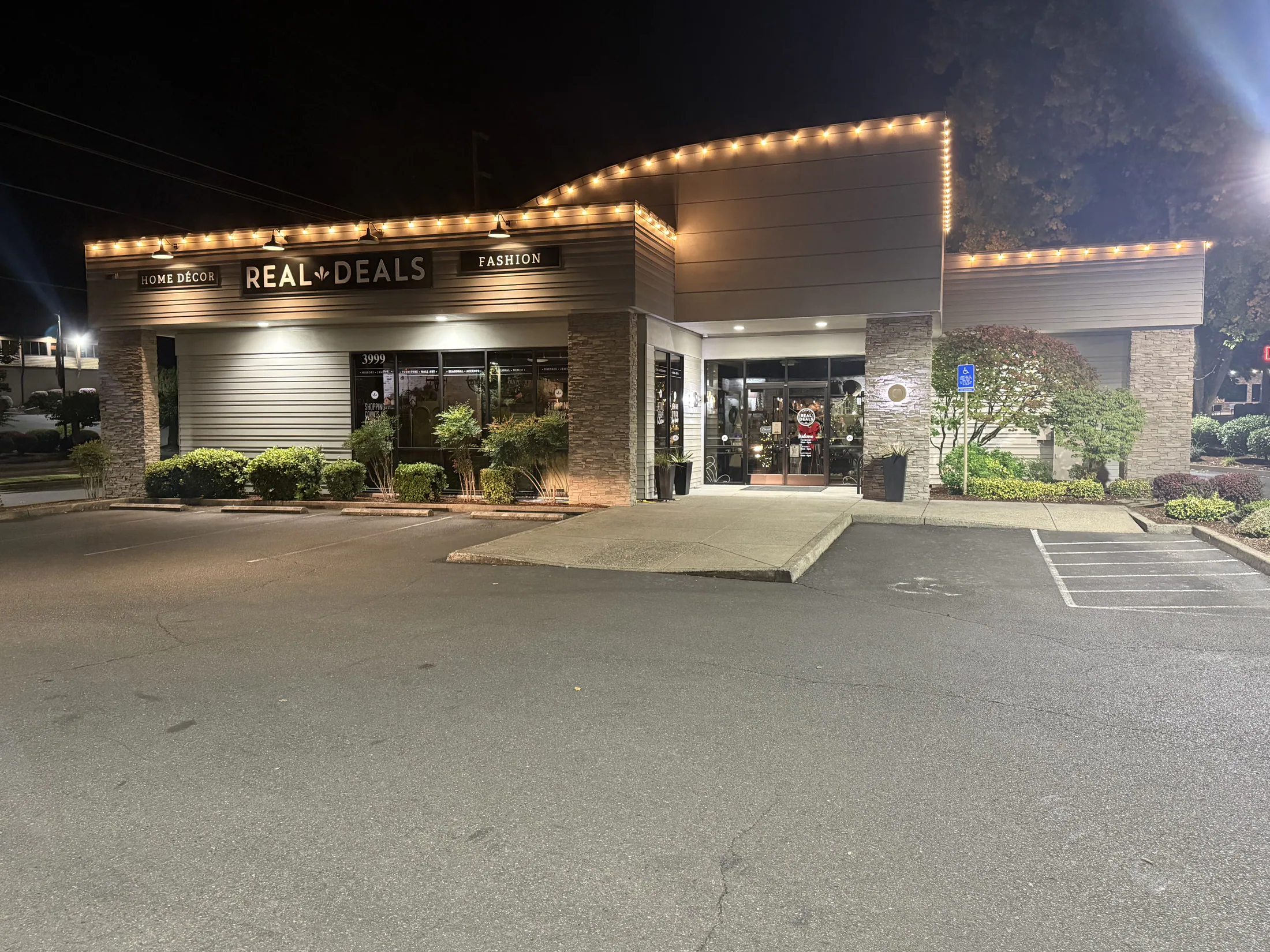 Commercial holiday light installation 9 by Premium Holiday Lights in Salem, OR, professional storefront and property lighting at night