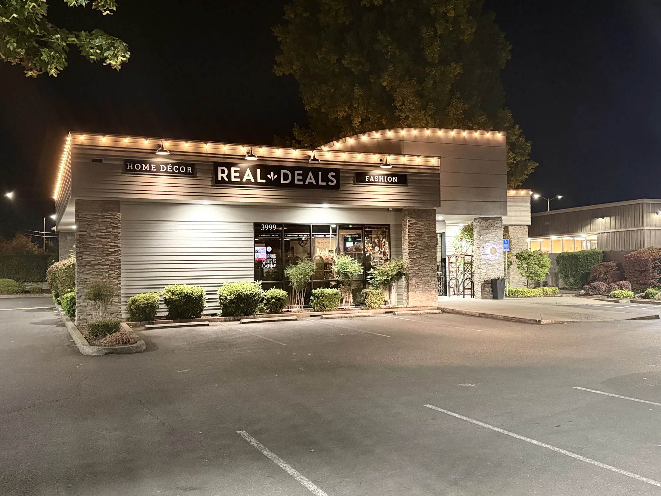 Commercial holiday light installation 8 by Premium Holiday Lights in Salem, OR, professional storefront and property lighting at night