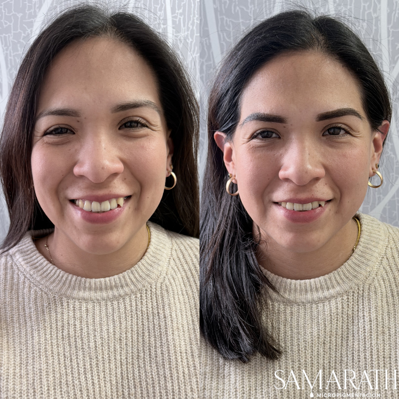 Antes y después de micropigmentación de cejas en Samarath Leganés