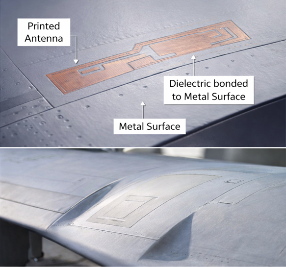Printed antenna on aircraft metal surface