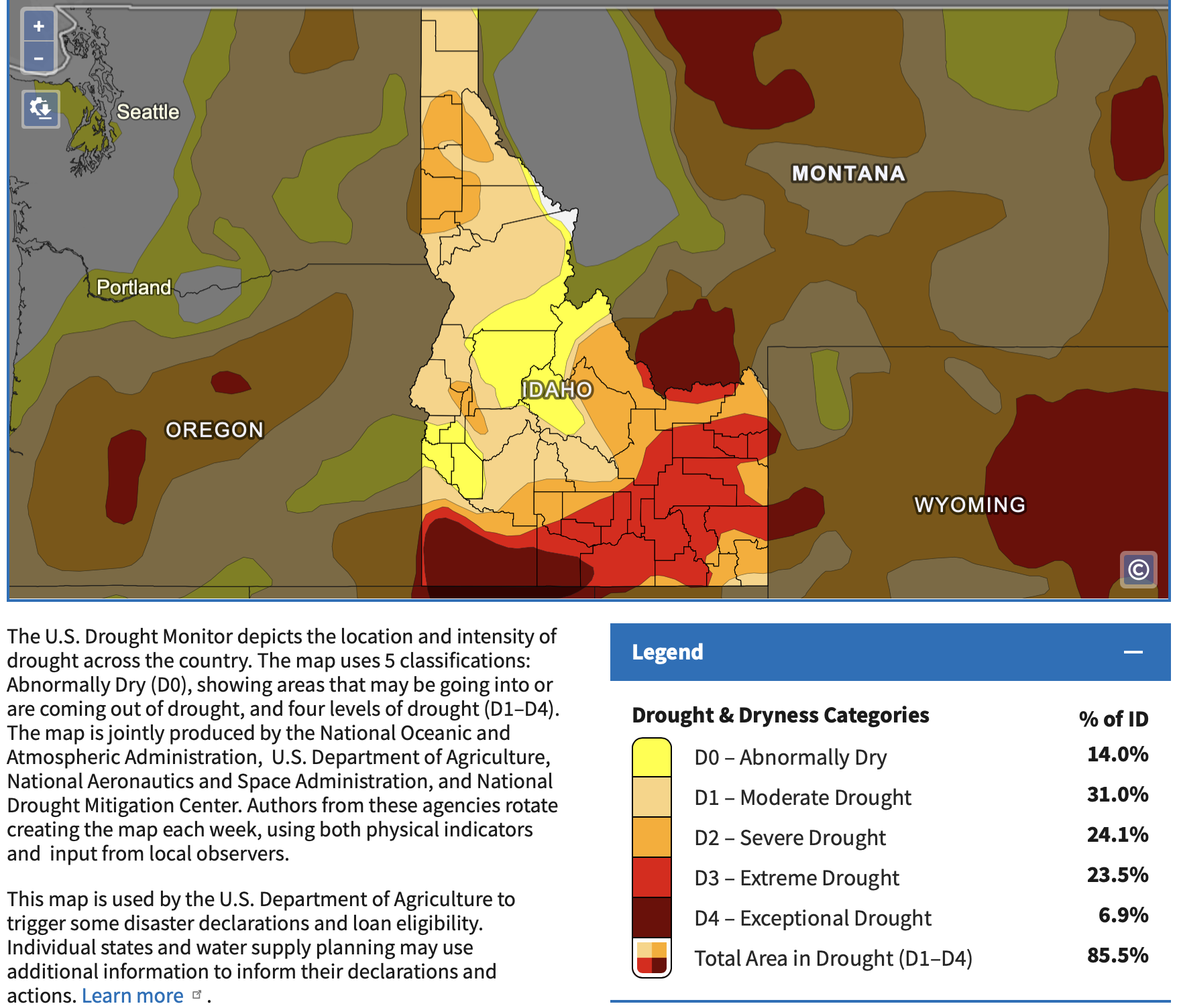 Idaho Drought map