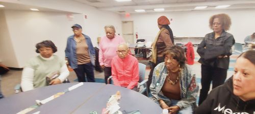 QOCNNY member demonstrating hexagon quilting technique, April 2026