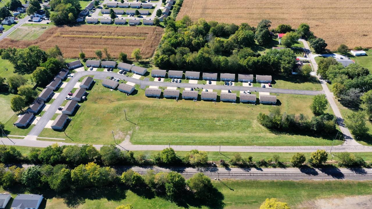 Aerial view of the full 30-home build-to-rent community in Urbana, Ohio
