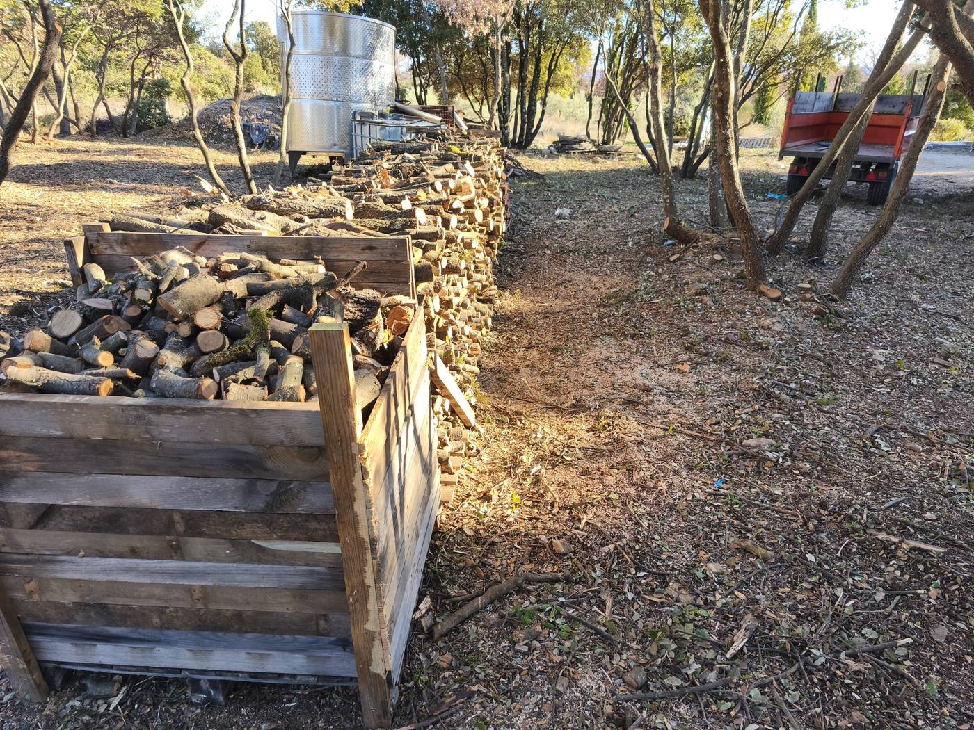 Bois de chauffage conditionné sur palettes, issu des chantiers