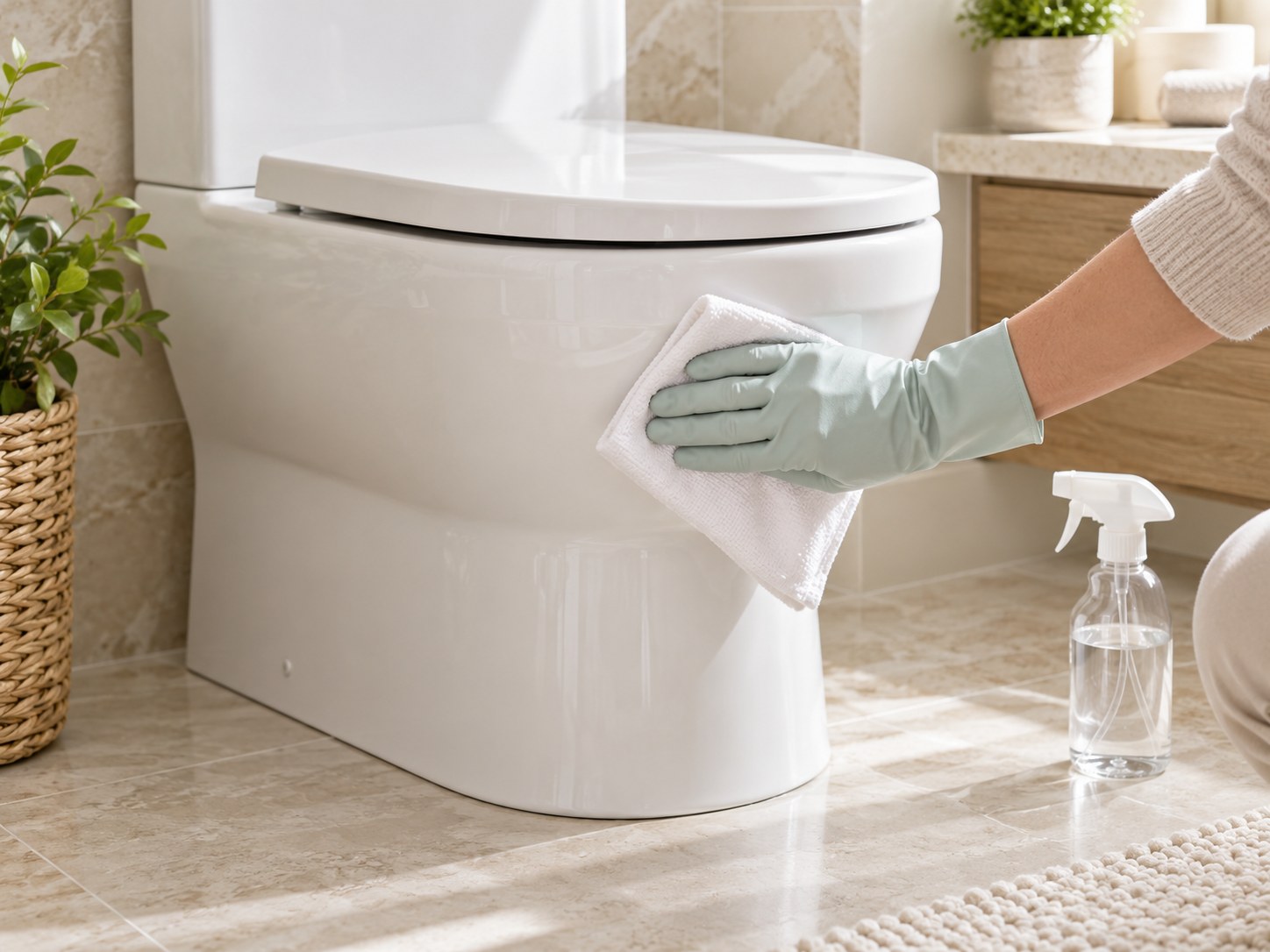 Cleaning the exterior of a toilet