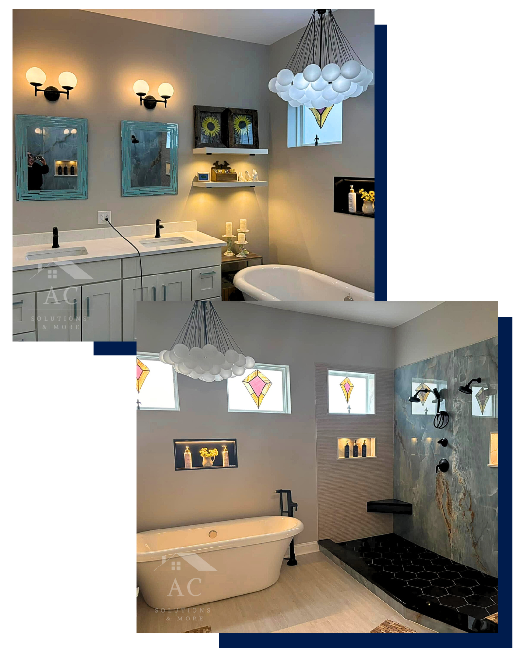 AC Solutions & More master bathroom remodel with complete vanity, lighting, and custom shower upgrade