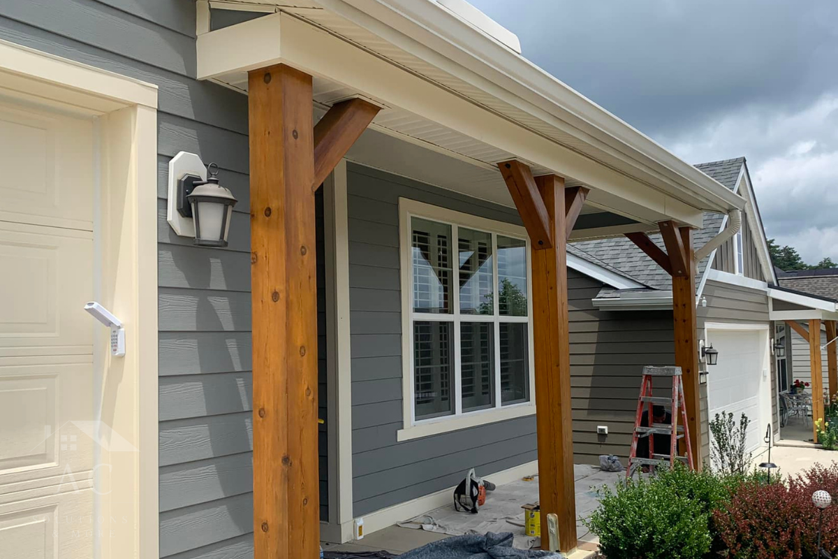 tained cedar porch post refinishing in Lake Frederick, VA home