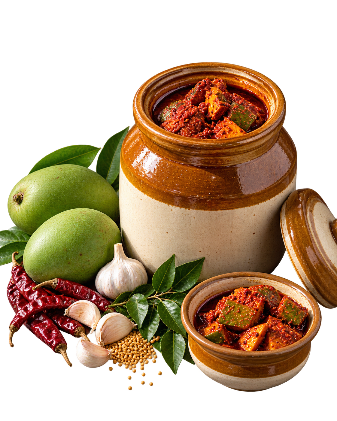 Jar of freshly made Avakaya mango pickle