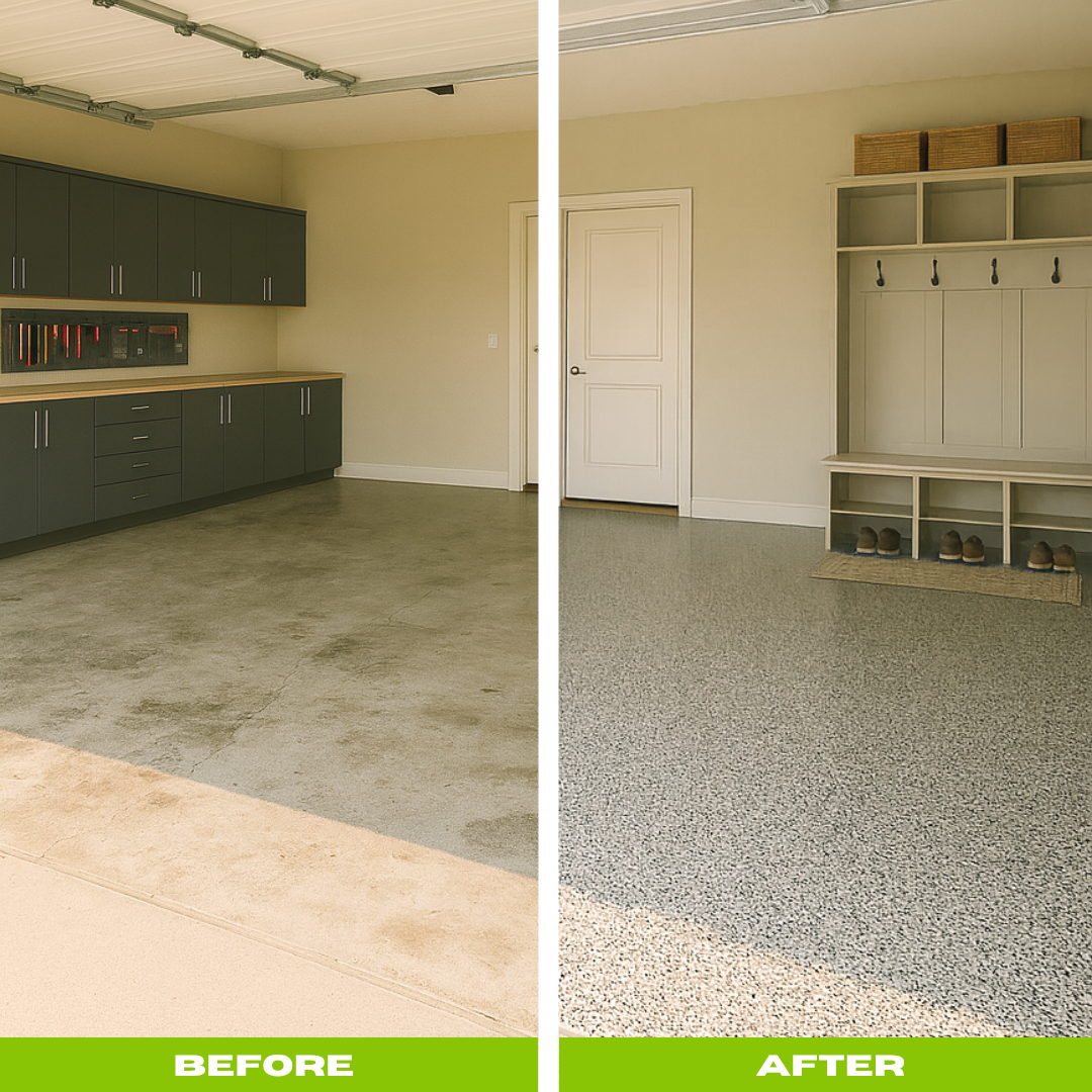 epoxy floor before and after by northwest specialty painting