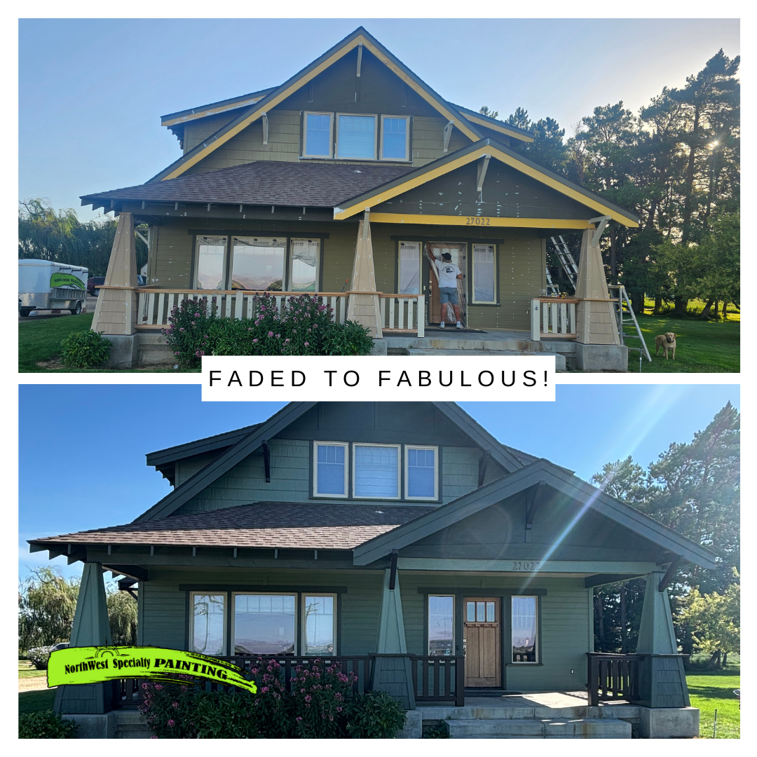 before and after of exterior painted home in Weiser, Idaho
