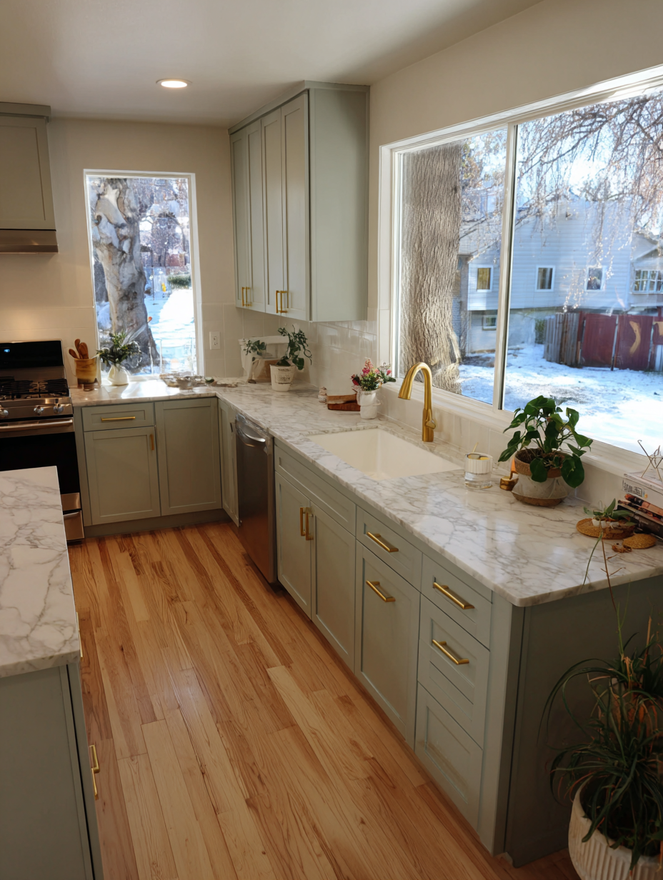 Kitchen cabinets painted green
