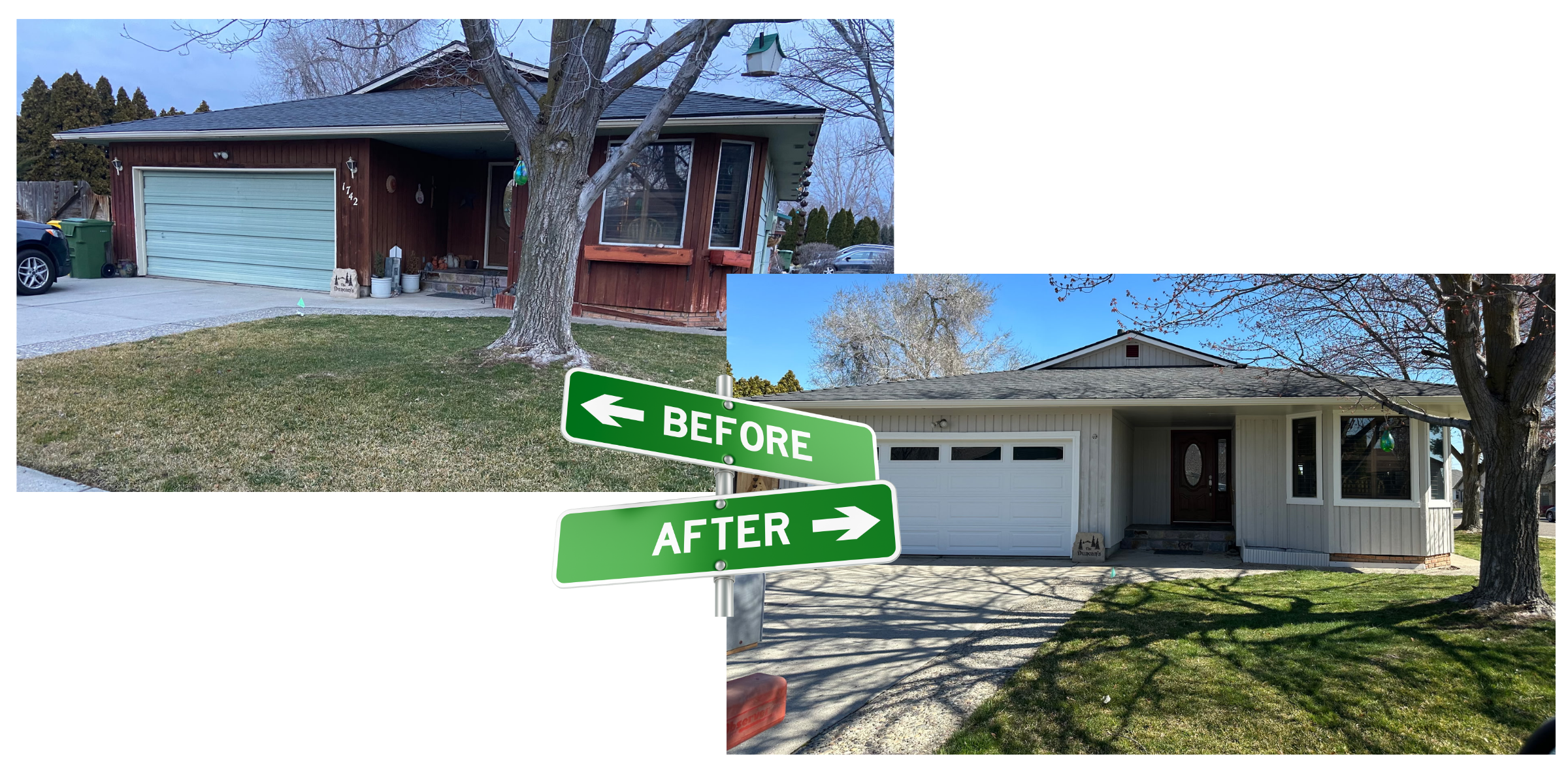 before and after exterior paint job of a small western treasure valley home before and after exterior paint job of a small western treasure valley home
