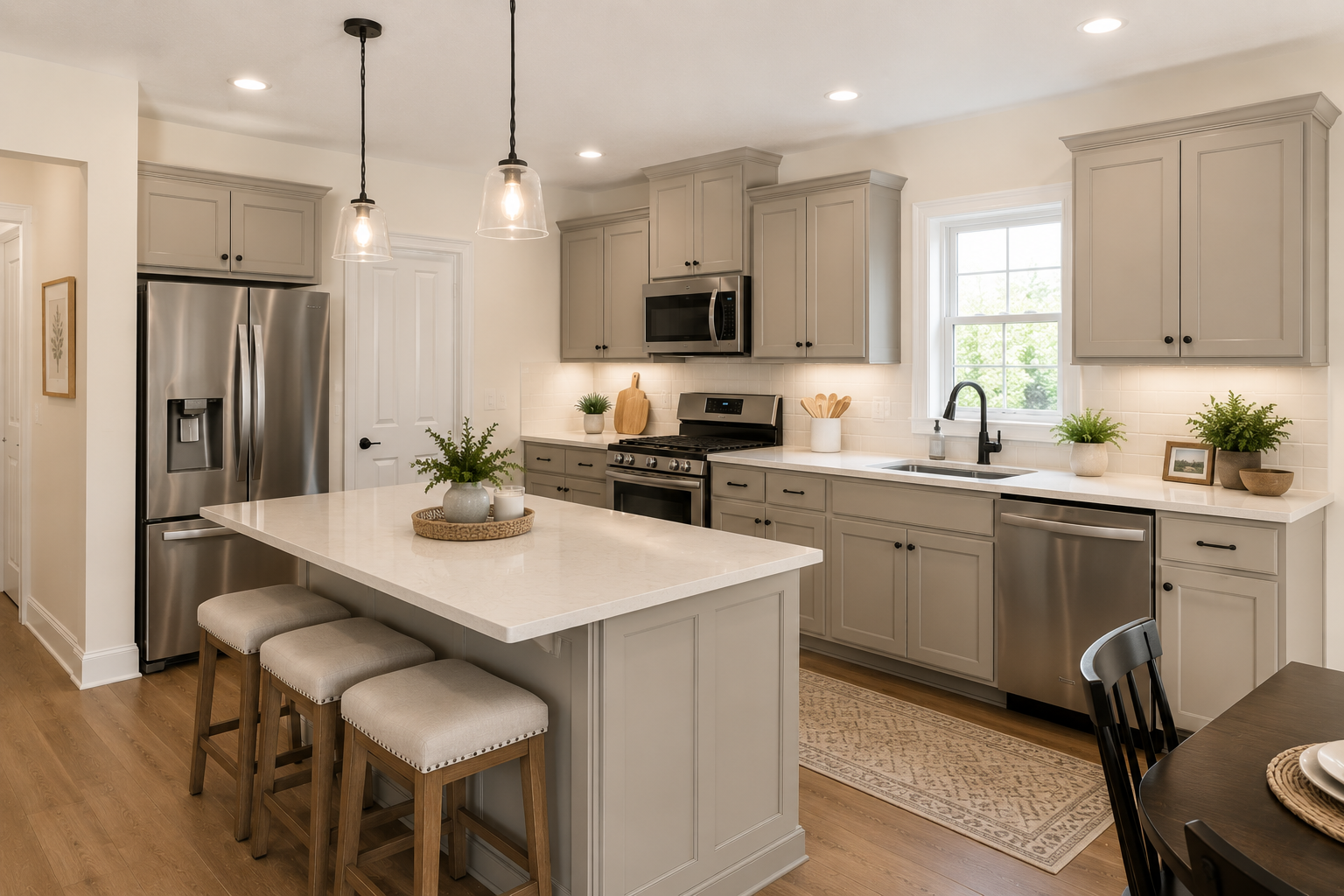 Agreeable Gray cabinets with Greek Villa painted walls