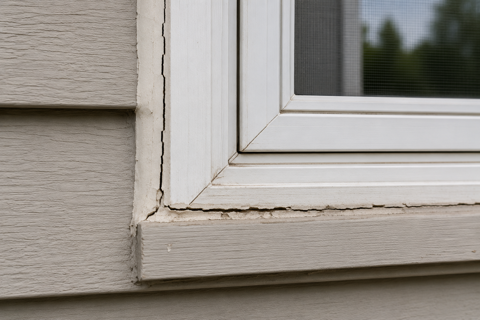 weathered caulk window