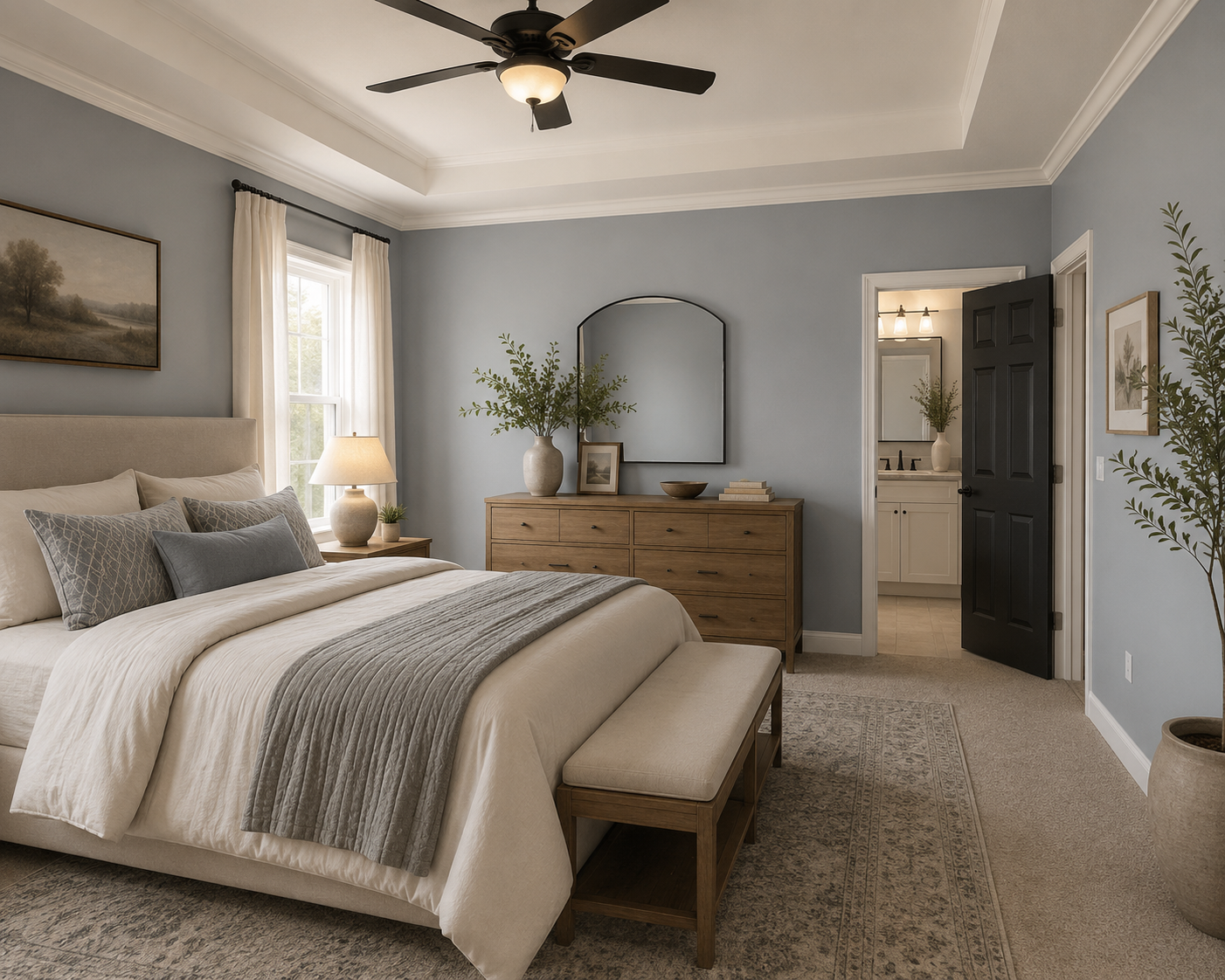 master bedroom painted Morning Fog